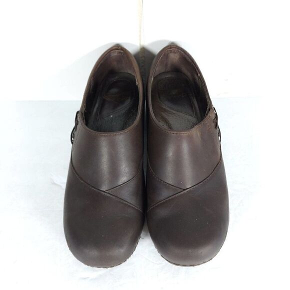 Dansko Women's Stacie Brown Leather EU38 US7-7,5 Slip On Pro Clogs Shoes - Picture 3 of 12